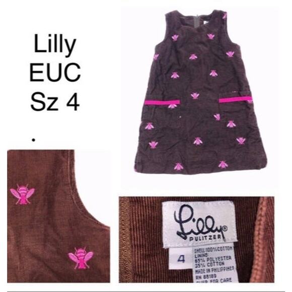Vintage Lilly Pulitzer Brown Corduroy Dress Embroidered Bees, EUC, Sz 4 (4A) - Picture 2 of 5